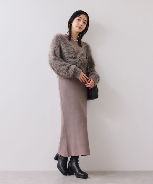 VIS（ビス）の「ねじりショートトップス付きロングニットワンピース/イージーケア（ワンピース・レディース・チャコール/キナリ/ベージュ・F）」の8枚目の写真