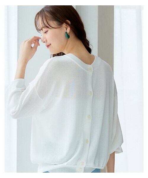 nissen（ニッセン）の「大きいサイズ　２ＷＡＹシアーニットカーディガン　miclat（カーディガン/ボレロ・レディース・グリーン/オフホワイト・L/LL/3L/4L/5L/6L/8L/10L）」の3枚目の写真