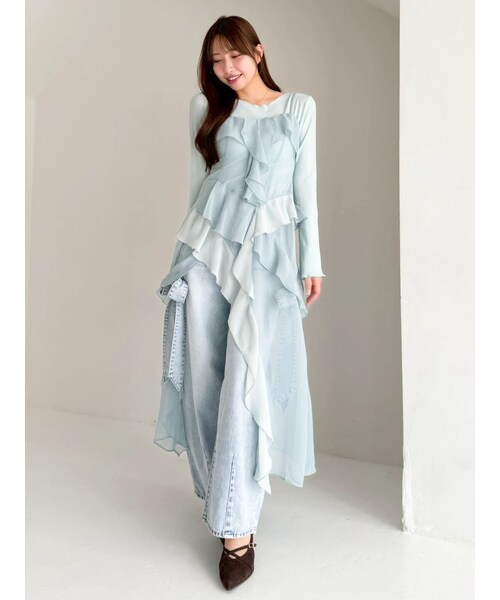 dazzlin（ダズリン）の「ラッフルイレヘムシアービスチェ（キャミソール・レディース・オフホワイト/ブラック/ミントグリーン・S/M）」の14枚目の写真