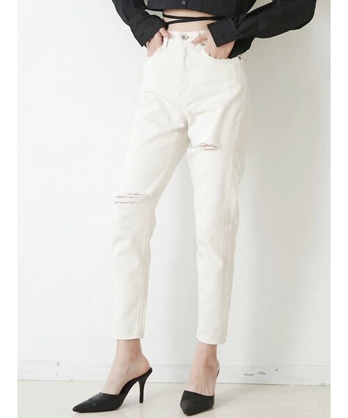 GYDA（ジェイダ）の「【SETUP着用可】H/W タックデザインペグトップデニムパンツ（デニムパンツ・レディース・ライトグレー/アイボリー/ブルー/アイスブルー/ベージュ・S/M）」の15枚目の写真