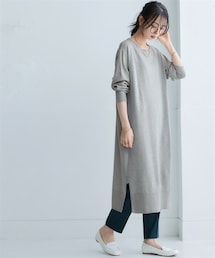 nissen | ムースタッチニットサイドスリットワンピース〈大きいサイズ有〉(ワンピース)