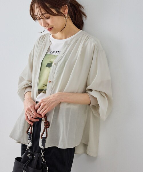 ROPE' PICNIC(ロペピクニック)の「布帛シアーカーディガンブラウス(シャツ/ブラウス・レディース・ブラック/キナリ/ベージュ・F)」の19枚目の写真