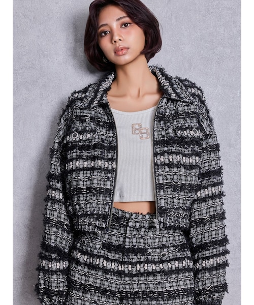 GYDA（ジェイダ）の「Symmetry GYDAラメツイードジャケット（その他アウター・レディース・アイボリー/ブラック/ミントグリーン・F）」の4枚目の写真