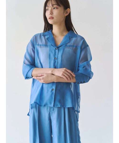 TONAL(トーナル)の「シアー開衿シャツ(シャツ/ブラウス・レディース・ブラック/ブルー/ブラウン・M)」の3枚目の写真