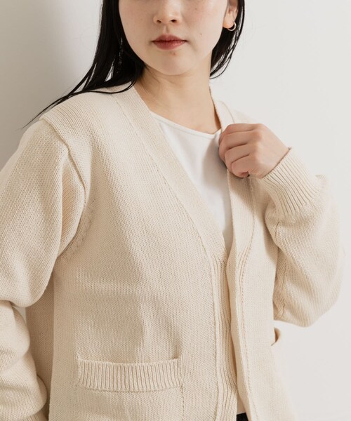 THE GOODLAND MARKET（ザグッドランドマーケット）の「米富繊維　WASHI COTTON KNIT CARDIGAN（カーディガン/ボレロ・レディース・40IVORY/14BLACK/31PINK・1/3）」の6枚目の写真