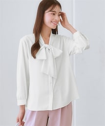 7days Life Styling | ストレッチパウダーサテンビッグリボンタイブラウス（しわになりにくい・速乾・洗濯機OK・UVカット）<大きいサイズ有>(シャツ/ブラウス)