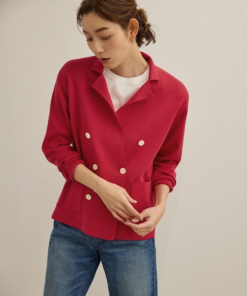 ROPE'(ロペ)の「シルクコットン総針ニットジャケット/イージーケア(テーラードジャケット・レディース・オフホワイト/ネイビー/レッド・F)」の3枚目の写真