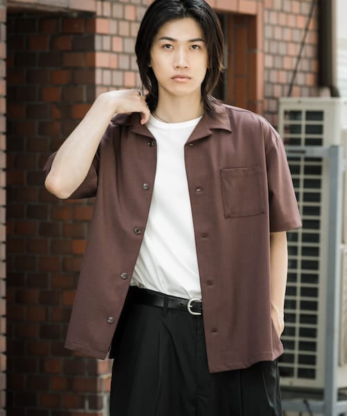 SENSE OF PLACE by URBAN RESEARCH(センスオブプレイスバイアーバンリサーチ)の「オープンカラールーズシャツ(5分袖)ll(シャツ/ブラウス・メンズ・BROWN/BLACK/GREIGE・S/M/L)」の2枚目の写真