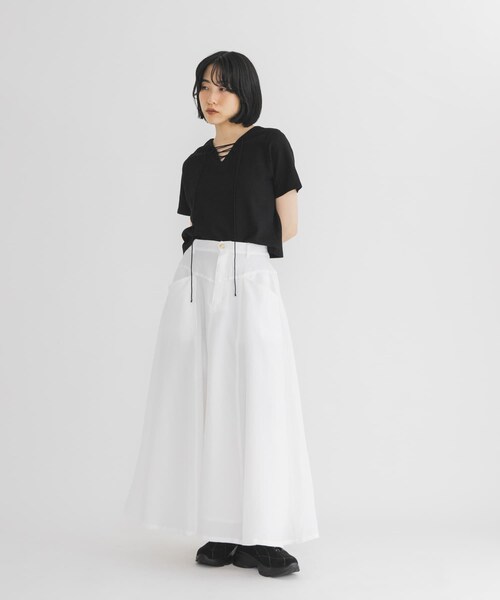 KBF（ケイビーエフ）の「2WAYレースアップトップス（Tシャツ/カットソー・レディース・IVORY/BLACK/TOP GRAY・One）」の17枚目の写真