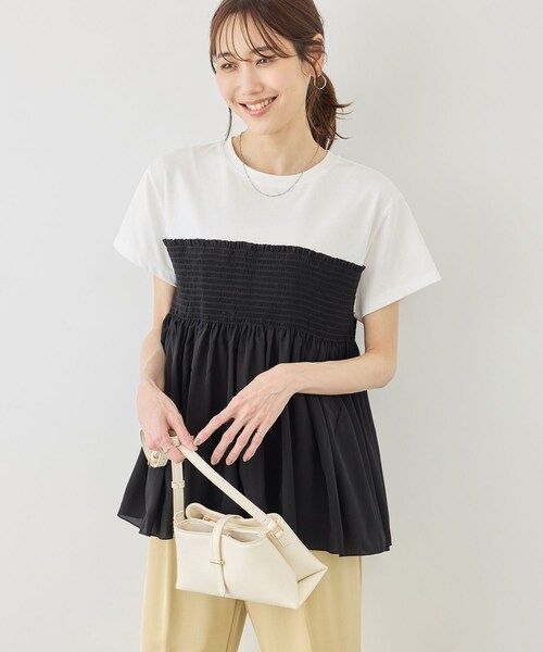 ROPE' PICNIC(ロペピクニック)の「【ベストヒット】シャーリングドッキングハーフスリーブカットソー(Tシャツ/カットソー・レディース・ブラック/ブラック系/ホワイト系/ベージュ・F)」の8枚目の写真