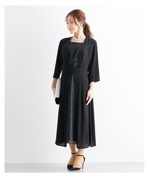 nissen（ニッセン）の「【大きい胸専用】【喪服・礼服・パーティ・結婚式・入学・卒業】洗える防しわフロントレース切替スクエアネックデザインワンピース（ワンピース・レディース・ブラック・FM/FL/FLL/F3L）」の2枚目の写真