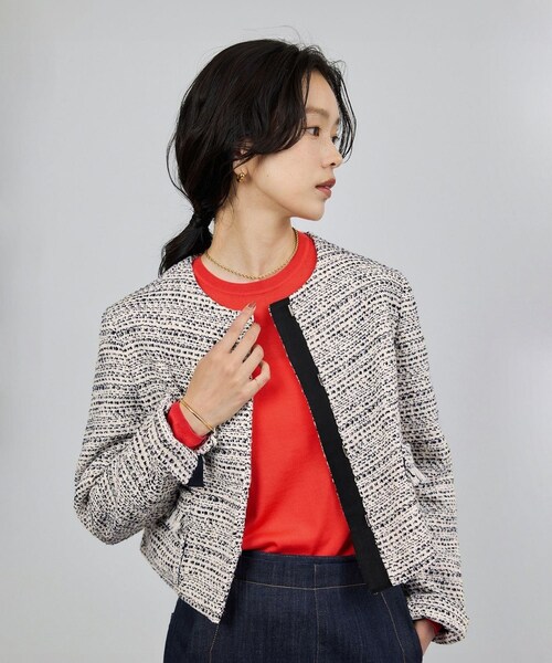 ROPE'（ロペ）の「ツイードジャケット（ノーカラージャケット・レディース・ブラック/ホワイト・36/38）」の14枚目の写真