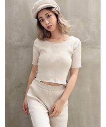 GYDA | 【SETUP着用可】サイドラインハーフスリーブニット TOPS(Tシャツ/カットソー)