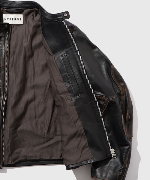 ADAM ET ROPE'（アダムエロペ）の「【NVRFRGT/ネヴァーフォーゲット】DISTRESSED LEATHER MOTORCYCLE JACKET（ライダースジャケット・メンズ・ダークブラウン・2）」の12枚目の写真