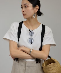 ADAM ET ROPE'（アダムエロペ）の「【WEB限定】フレンチスリーブポンチTシャツ［太ボーダー/無地］（Tシャツ/カットソー）」