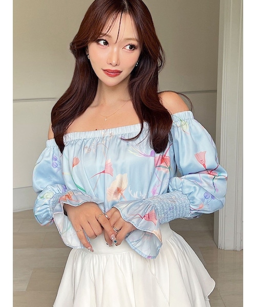 RESEXXY（リゼクシー）の「【memorif.】フラワークロップドオフショルブラウス（シャツ/ブラウス・レディース・ホワイト/オレンジ/ブルー・F）」の6枚目の写真