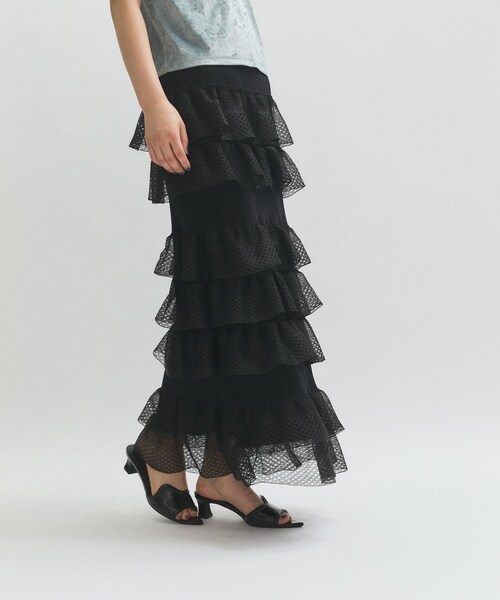 ADAM ET ROPE'（アダムエロペ）の「シアーフリルスカート（スカート・レディース・ブラック/ホワイト/ダークブラウン・F）」の17枚目の写真
