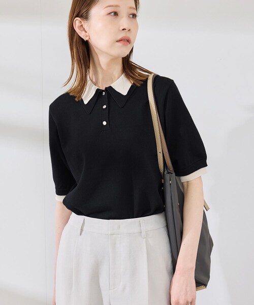 ROPE' PICNIC(ロペピクニック)の「【新色追加】バイカラーレイヤード風ニットポロシャツ(ポロシャツ・レディース・ブラック系/ホワイト系/ブラウン系/ダークグリーン/サックス・38)」の14枚目の写真