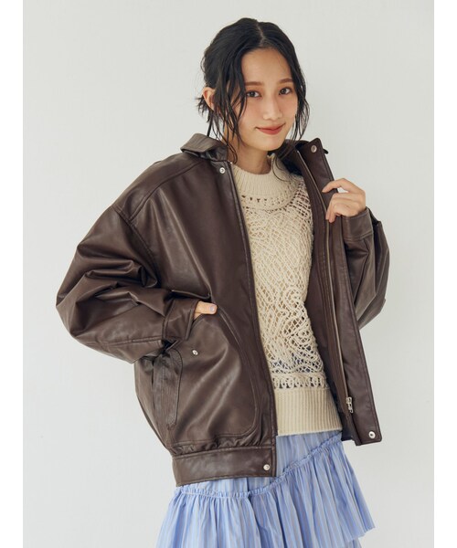 Ungrid（アングリッド）の「ポケットデザインフェイクレザーブルゾン（ブルゾン・レディース・ブラック/ブラウン・F）」の4枚目の写真
