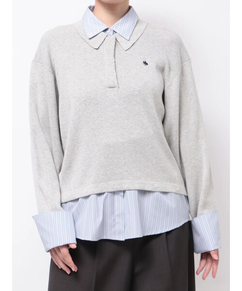 LAGUNAMOON（ラグナムーン）の「【POLO BCSコラボ】シャツレイヤードポロニットプルオーバー（ニット/セーター・レディース・ライトグレー/ピンク/ネイビー/ブラウン/ミントグリーン・F）」の2枚目の写真