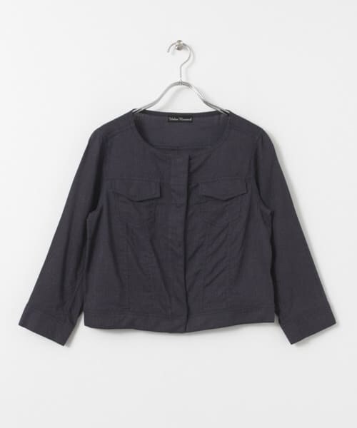 URBAN RESEARCH（アーバンリサーチ）の「リネンレーヨンシャツジャケット（ノーカラージャケット・レディース・WHT/NVY・FREE）」の2枚目の写真
