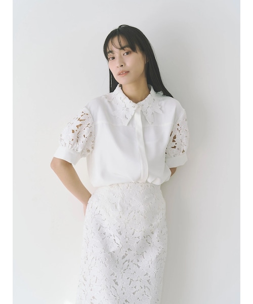 TONAL（トーナル）の「ケミカルレースハーフスリーブシャツ（シャツ/ブラウス・レディース・オフホワイト/ピンク/アイスブルー・M）」の3枚目の写真