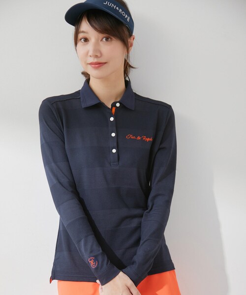 ROPE'（ロペ）の「【UV】【吸水速乾】クールマックスリンクス長袖ポロ（ポロシャツ・レディース・ホワイト/ネイビー・L/M/S）」の8枚目の写真