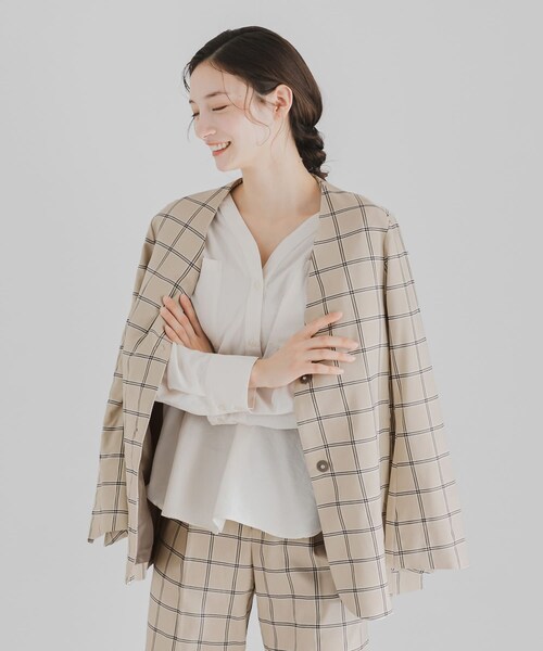 SENSE OF PLACE by URBAN RESEARCH（センスオブプレイスバイアーバンリサーチ）の「チェックノーカラージャケット（ノーカラージャケット・レディース・MOCHA/GREIGE・FREE）」の9枚目の写真
