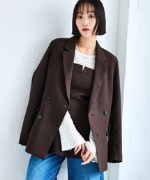 VIS | 【美easy】ウーリッシュダブルブレストテーラードジャケット【セットアップ対応/洗える】(テーラードジャケット)