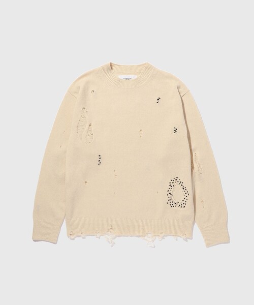 ADAM ET ROPE'（アダムエロペ）の「【JOHN MASON SMITH/ジョン メイソン スミス】7G DAMAGE HAND REPAIR CREW KNIT（ニット/セーター・メンズ・チャコール/キナリ・L/M）」の2枚目の写真