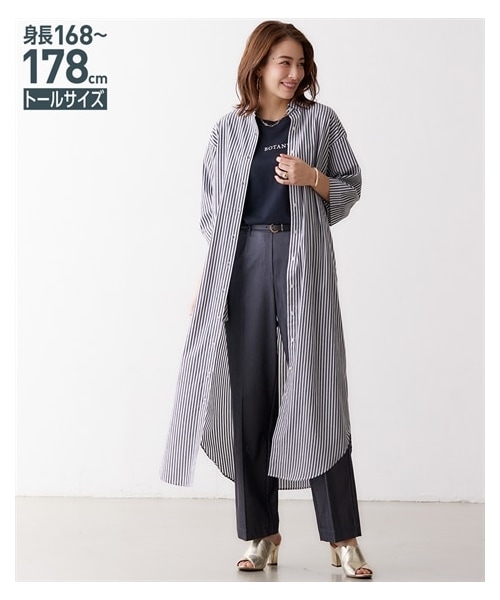 ストライプ柄七分袖ワンピース