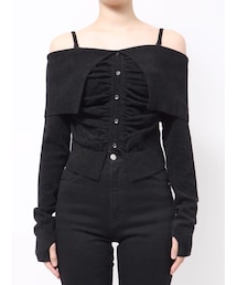 EMODA | FRONT BUTTON OFF SHOULDER KNIT(ニット/セーター)