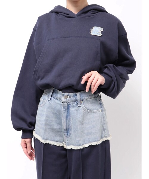 EVRIS（エヴリス）の「デニムワンポイントバルーンショートフーディ【セットアップ着用可能】（パーカー・レディース・グレー/ブラック/ネイビー・F）」の16枚目の写真