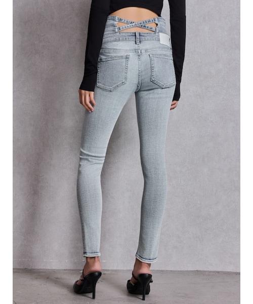 GYDA（ジェイダ）の「ハイウエストウエストクロススキニーデニムパンツ（デニムパンツ・レディース・ブラック/アイスブルー/インディゴ・XS/S/M/L）」の9枚目の写真