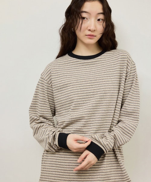 ADAM ET ROPE'(アダムエロペ)の「【BATONER for ADAM ET ROPE'】別注HIGH GAUGE BORDER LS T-SHIRT(Tシャツ/カットソー・レディース・グレー/レッド・F)」の1枚目の写真