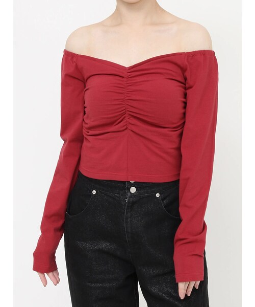 RESEXXY（リゼクシー）の「デコルテギャザーカットトップス（Tシャツ/カットソー・レディース・ホワイト/ブラック/レッド・F）」の5枚目の写真