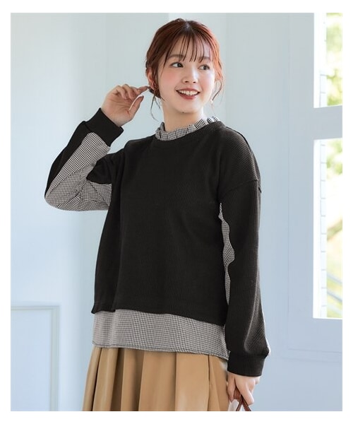 nissen（ニッセン）の「＜大きいサイズ＞衿フリル異素材切替トップス（Tシャツ/カットソー・レディース・グレー/黒/ベージュ・L/LL/3L/4L/5L/6L/8L/10L）」の7枚目の写真