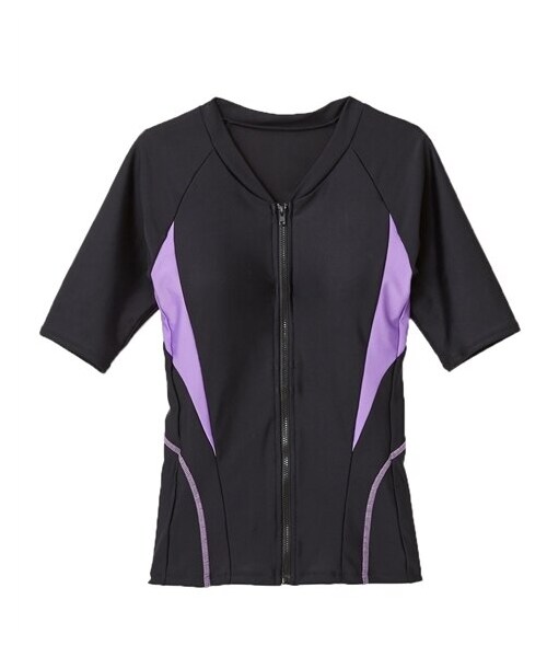 nissen（ニッセン）の「上下別売りフィットネス補整水着トップス　半袖（MU013・MU014）（水着・メンズ・ブラック×パープル/ネイビープリント/ブラック×ピンク/モダンフラワー/ピンク/グリーン/ピンク系・S/M/L/LL/3L/4L/5L/6L/8L/10L）」の8枚目の写真