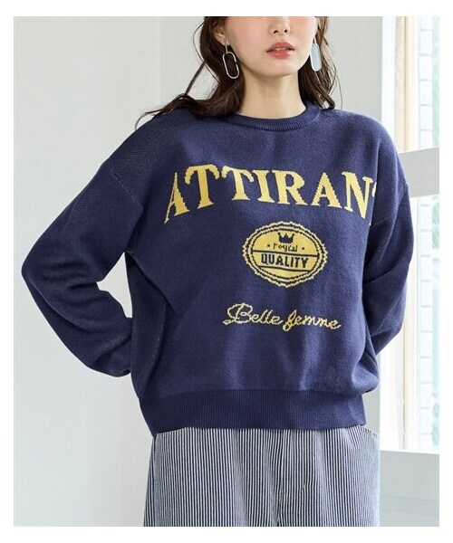 nissen（ニッセン）の「大きいサイズ カラー配色ジャガードロゴニット（ニット/セーター・レディース・ベージュ×レッド/ライトグレー×グリーン/ネイビー×レモンイエロー・L/LL/3L/4L/5L/6L/8L/10L）」の5枚目の写真