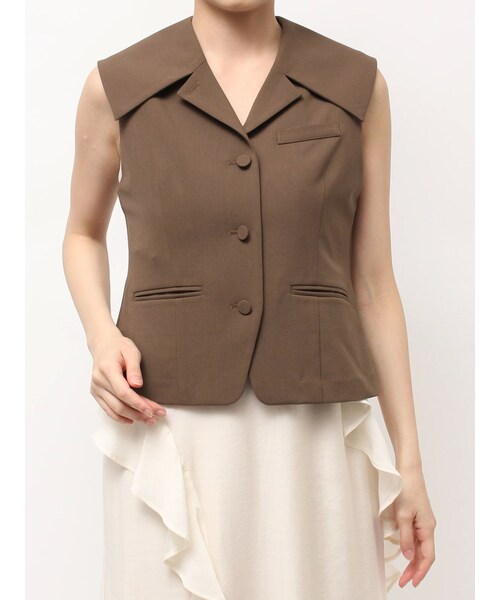 LAGUNAMOON（ラグナムーン）の「ワイドカラーベスト（ベスト・レディース・アイボリー/ブラウン・F）」の6枚目の写真