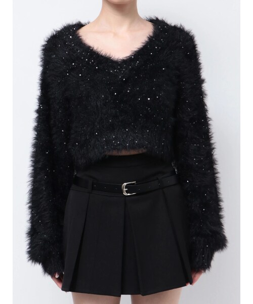 EMODA（エモダ）の「シャギーシークインズニット（ニット/セーター・レディース・アイボリー/グレー/ブラック/アイスブルー/ピンク・F）」の5枚目の写真