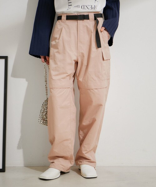 VIS（ビス）の「【洗える】ベルト付ナイロンカーゴパンツ（カーゴパンツ・レディース・キナリ/ブラック/オレンジ系・M/S）」の14枚目の写真