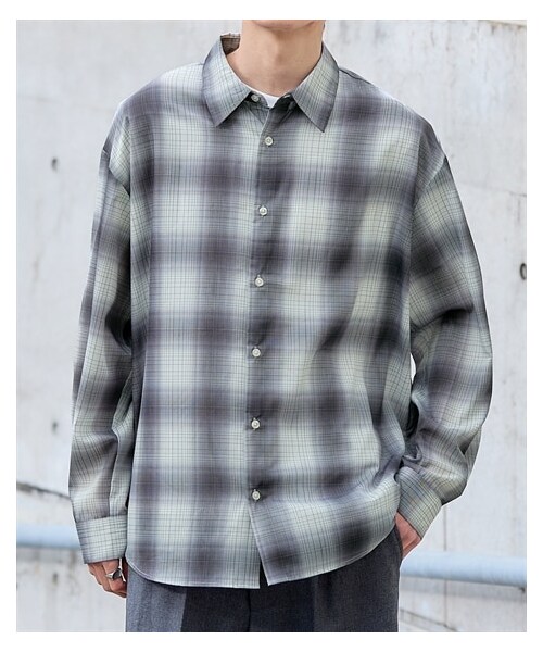 nissen（ニッセン）の「オーバーサイズシアーチェックシャツ（シャツ/ブラウス・メンズ・グレー系/黒系・M/L/LL/3L/4L/5L/6L/8L/10L）」の11枚目の写真