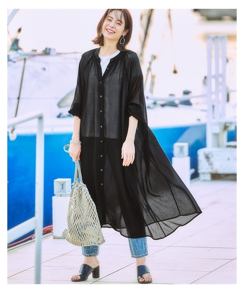 nissen（ニッセン）の「シアーロングシャツワンピース（シャツ