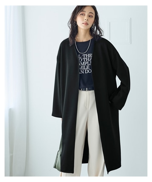 nissen（ニッセン）の「＜大きいサイズ＞なめらかポンチトッパーゆるシルエットコート（ジャケット/アウター・レディース・グレージュ/黒・L/LL/3L/4L/5L/6L/8L/10L）」の10枚目の写真