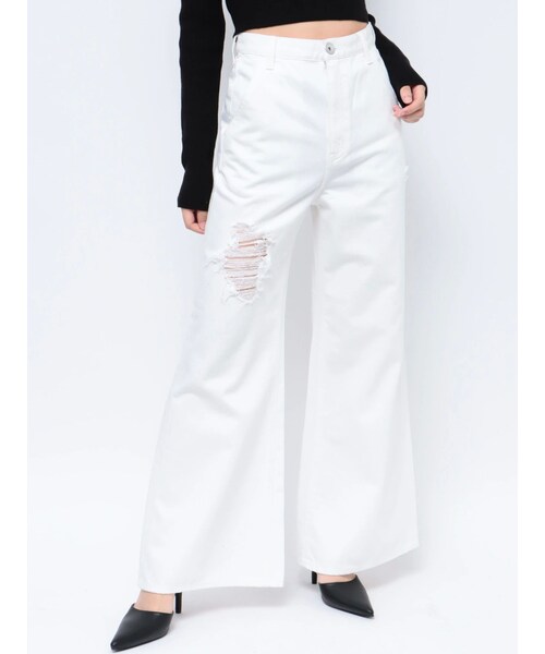 GYDA（ジェイダ）の「ハイウエスト ダメージカラー ワイドパンツ（その他パンツ・レディース・オフホワイト/ベージュ・S/M/F）」の11枚目の写真