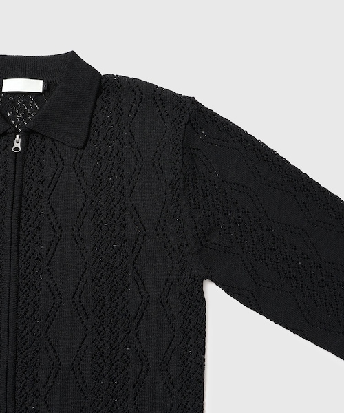 ADAM ET ROPE'（アダムエロペ）の「【AMOMENTO/アモーメント】CROCHET ZIP-UP CARDIGAN（カーディガン/ボレロ・メンズ・ブラック/ホワイト・L/M）」の8枚目の写真