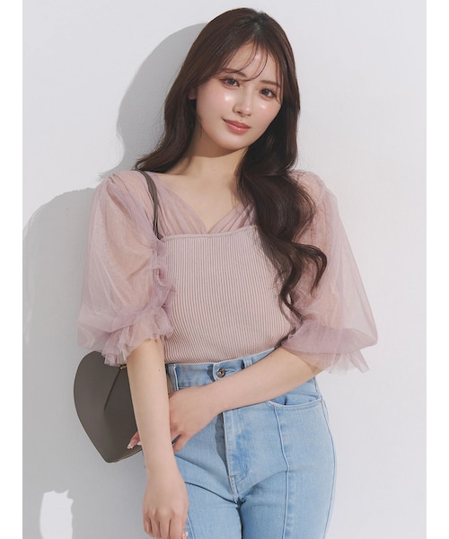 MERCURYDUO(マーキュリーデュオ)の「チュールギャザー使いニット(ニット/セーター・レディース・オフホワイト/ベビーピンク/ダークブラウン・F)」の17枚目の写真