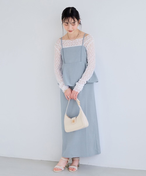 VIS(ビス)の「美easyリネンライクペプラム切替キャミワンピ/ イージーケア・接触冷感・セットアップ対応(ワンピース・レディース・グレー/ネイビー/サックス・F)」の4枚目の写真
