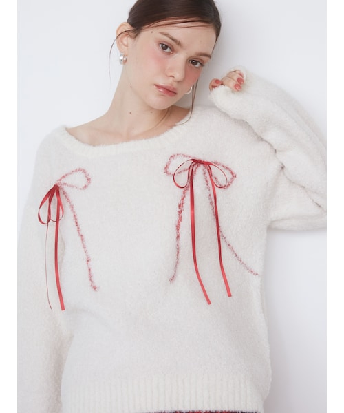 CALNAMUR（カルナムール）の「WRAPPING RIBBON JQD KNIT/ラッピングリボンジャガードニット（ニット/セーター・レディース・アイボリー/グレー/ブラック・F）」の14枚目の写真